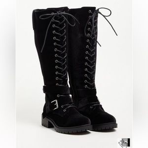 Torrid Laceup Combat Knee Boot - Velvet Black Size 8